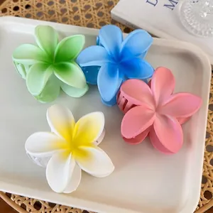 Plumeria Flower Hair Claw Clip Matte Acrylic Resin Shark Hairpin Summer Beach Vacation Accessory For Women Girls