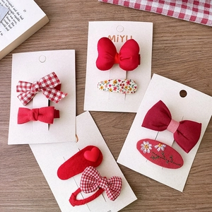 Lot de barrettes festives rouges pour filles avec nœuds, motifs à carreaux et broderies