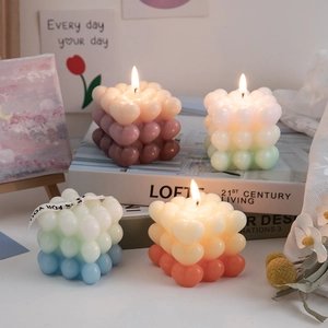 Set of four gradient heart bubble cube scented candles for stylish home decor