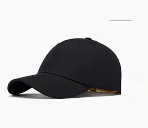 Detail of black cotton baseball cap showing yellow strap with SECURITY lettering