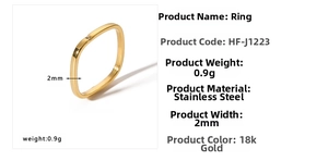 Detail of 18k gold plated square stainless steel ring featuring 2mm band and zircon