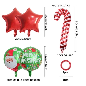 Detailed size specifications for Christmas foil balloon set with star and candy cane shapes