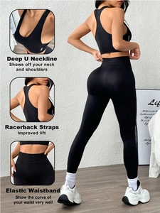 Ensemble de yoga noir pour femme avec brassière de sport et legging taille haute fitness