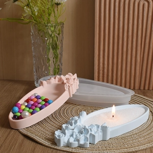Silicone mold for DIY oval floral embossed tray and candle holder for home decor