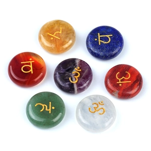 Natural Crystal Healing Stones Engraved Reiki Symbols For Meditation Yoga Balance Home Decor Polished Round Amethyst Quartz
