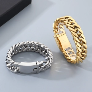 Bracciali da uomo a catena cubana in acciaio inossidabile 316L oro e argento