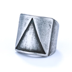 Industrial vintage stainless steel wide ring with triangle pattern and matte finish