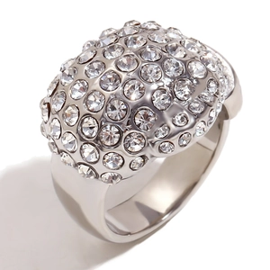 Luxury silver-tone stainless steel ring for men featuring micro-pave clear rhinestones