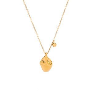 Irregular lava pendant necklace in 18K gold plated titanium steel with metal bead accent