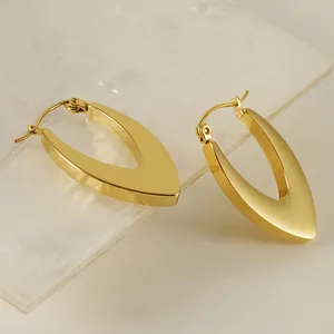 Créoles Géométriques En Forme De V Vintage En Acier Inoxydable Plaqué Or 18K Bijoux Minimalistes Pour Femmes