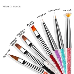 Kit 7 pinceaux nail art professionnels avec manches en cristal pour peinture et dessin