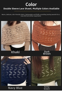Detail view of hollow knit shawl sleeves in khaki, dark brown, navy, and army green colors