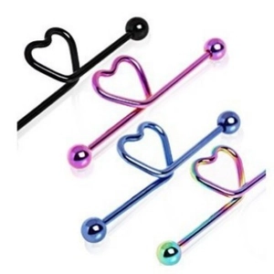 Industrial Barbell Earring Stainless Steel Heart Shape Hollow Design Body Piercing Jewelry For Women Men Punk Style