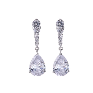 Elegant silver-plated teardrop zircon earrings for weddings with pear-cut stone pendants