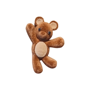 Cute brown flocked bear hair clip for women with detailed plush texture and waving pose