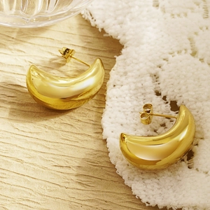 French vintage croissant earrings in polished gold stainless steel for women