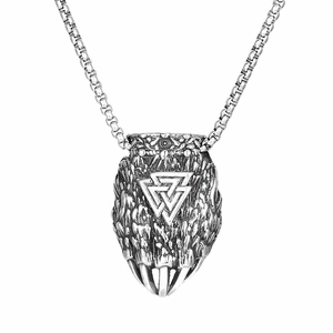 Pendentif patte d'ours viking en acier inoxydable avec symbole Valknut et chaîne