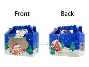 Christmas gift boxes with clear window featuring snowman design and blue festive patterns