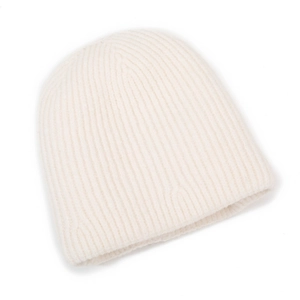 Berretto classico in maglia a coste color crema, cappello invernale caldo ed elastico