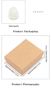 Macro detail of natural clear quartz stone with brown kraft jewelry gift box dimensions