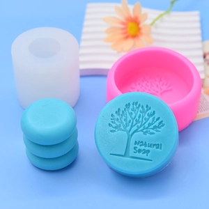Silicone Mold For Handmade Soap Candle Cake Decorating Three Layer Round Disc Tree Pattern Design DIY Craft