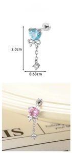 Detail view of heart zircon earrings with dimensions 2.0cm length and 0.63cm width