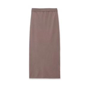 Damen schicker elastischer Strickrock mit hoher Taille in dunklem Mauve-Farbton