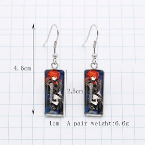 Rectangle silver leopard drop earrings with Genshin Impact Diluc character art print