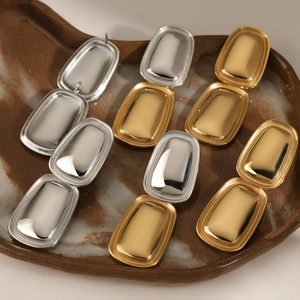 Polished stainless steel geometric rectangle drop earrings in silver and gold finishes