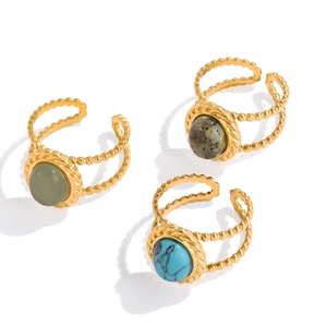 Classic 18K gold plated stainless steel open rings with turquoise and turquoise gemstones
