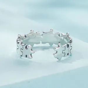 Creative S925 sterling silver puzzle ring with adjustable open band and polished finish