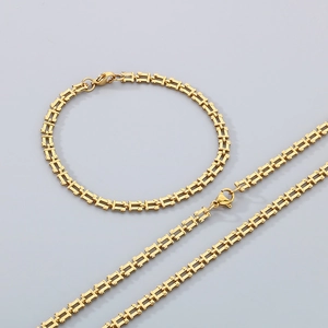 18k gold plated titanium steel watchband chain necklace and bracelet set jewelry