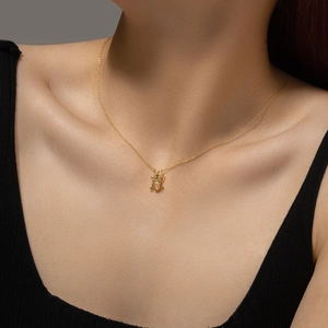 Elegant gold plated S925 silver necklace featuring a detailed beetle insect pendant