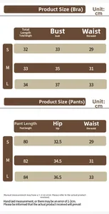 Size chart for seamless ribbed yoga set showing bra and leggings measurements in cm