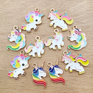 Set of ten colorful unicorn alloy enamel pendants for DIY jewelry and necklace making
