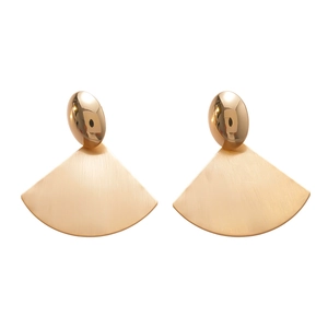 Minimalist gold geometric fan earrings with polished oval top and brushed metal finish