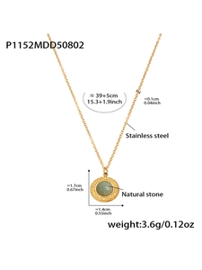Detail view of the green turquoise pendant necklace showing product dimensions and weight