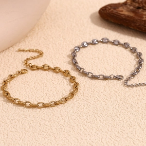 Minimalist 14K gold and silver stainless steel coffee bean link chain bracelets set