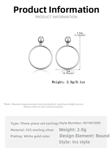 Size chart showing dimensions of 925 sterling silver hoop earrings set with weight details