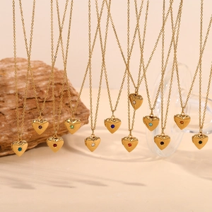 Gold-plated stainless steel heart locket necklaces with various colored birthstones
