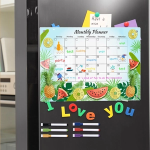 Magnetic acrylic monthly planner for fridge with 6 colored markers and letter magnets