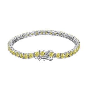 Bracelet tennis en argent sterling S925 avec zircons jaunes ronds et étincelants