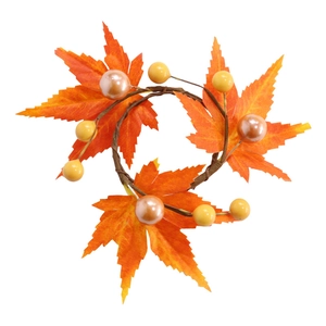 Autumn harvest napkin ring with orange maple leaves and yellow berries for fall table decor