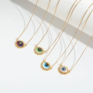 Golden Devil's Eye pendant necklaces in four distinct colors with crystal accents