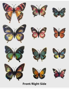 Front view of 12pcs colorful waterproof 3D butterfly wall stickers with laser texture