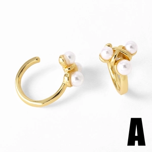 Elegant gold plated double layer ear cuffs featuring white pearls and zircon accents