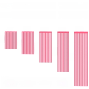 Size chart for macaron tinsel curtains showing dimensions from 1x1m up to 1x4m
