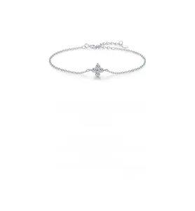 Close-up of S925 sterling silver four-leaf clover bracelet with sparkling zirconia stones