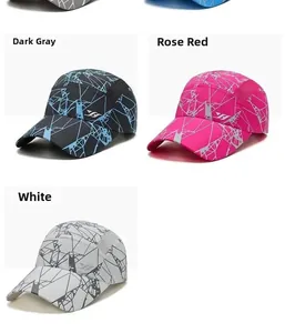 Detailed view of quick-dry baseball caps in dark grey, rose red and white with mesh mesh