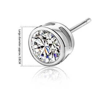 925 silver stud earring with 0.8cm round clear cubic zirconia for men and women